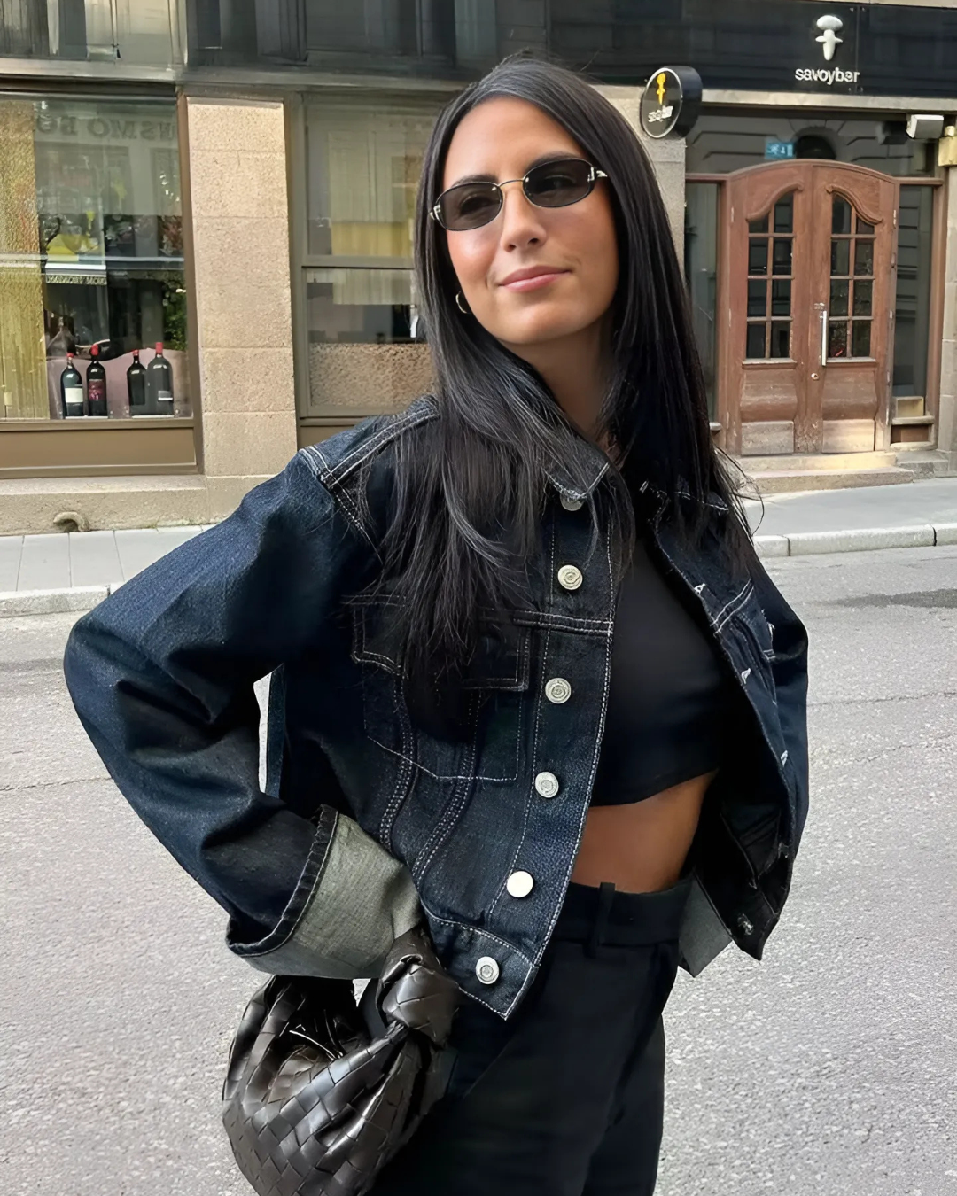 Women's Denim Jacket and Wide-Leg Pants Two-Piece Set with Cuffed Finish