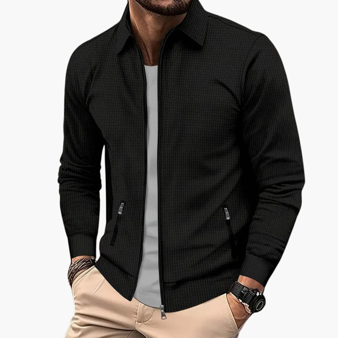 Men's Slim Fit Zip-Up Bomber Jacket with Stand Collar and Side Pockets
