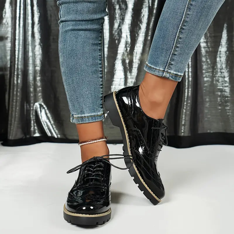 Women's Glossy Lace-Up Shoes