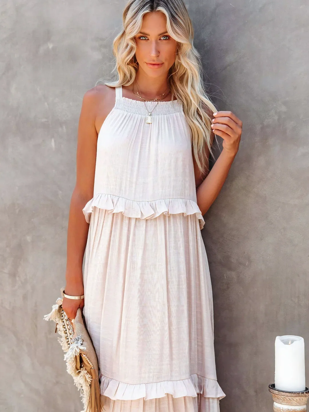 Women's Sleeveless Maxi Dress with Ruffled Skirt