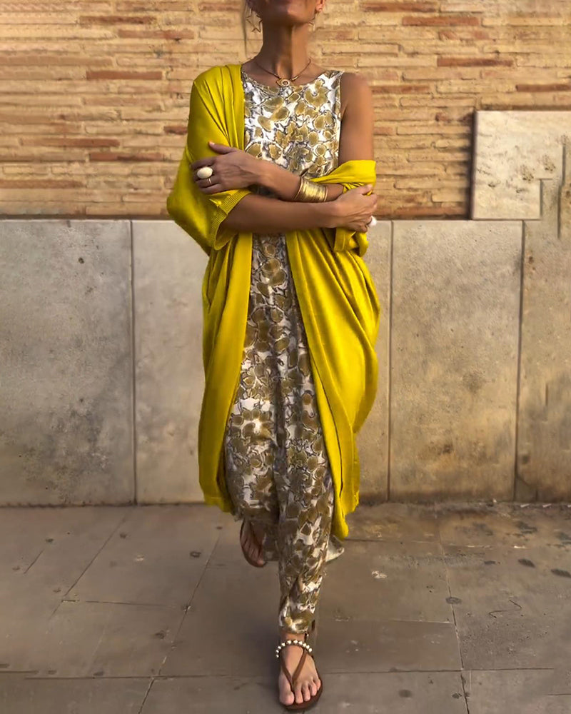 Women's Printed Sleeveless Jumpsuit with Relaxed Draped Overlay