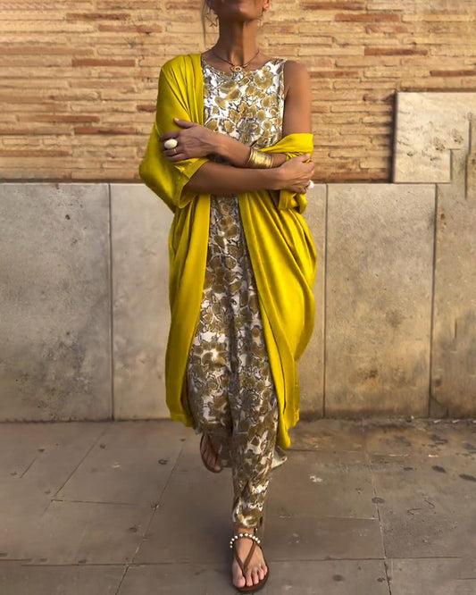 Women's Printed Sleeveless Jumpsuit with Relaxed Draped Overlay