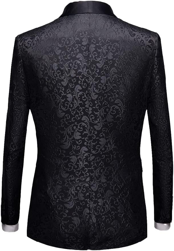 Men's Tuxedo Suit with Shiny Lapel and Patterned Blazer Two Piece Set