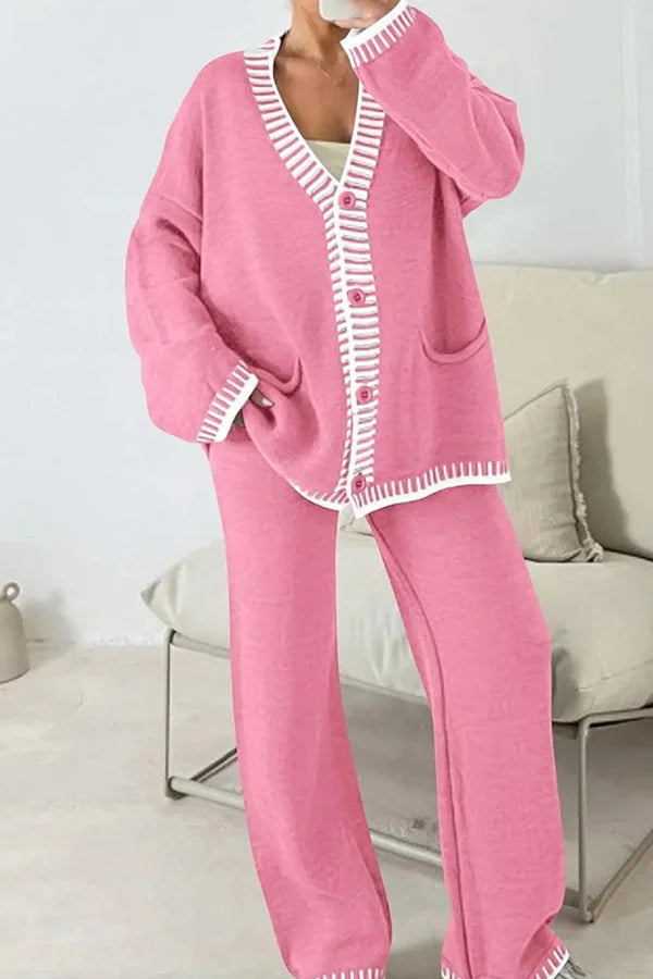Women's 2-Piece Co-ord Loungewear Set with Button Cardigan Top