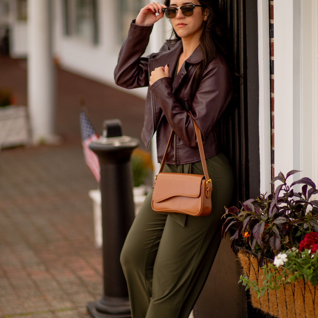 Women's Curved Flap Shoulder Bag with Adjustable Strap and Closure