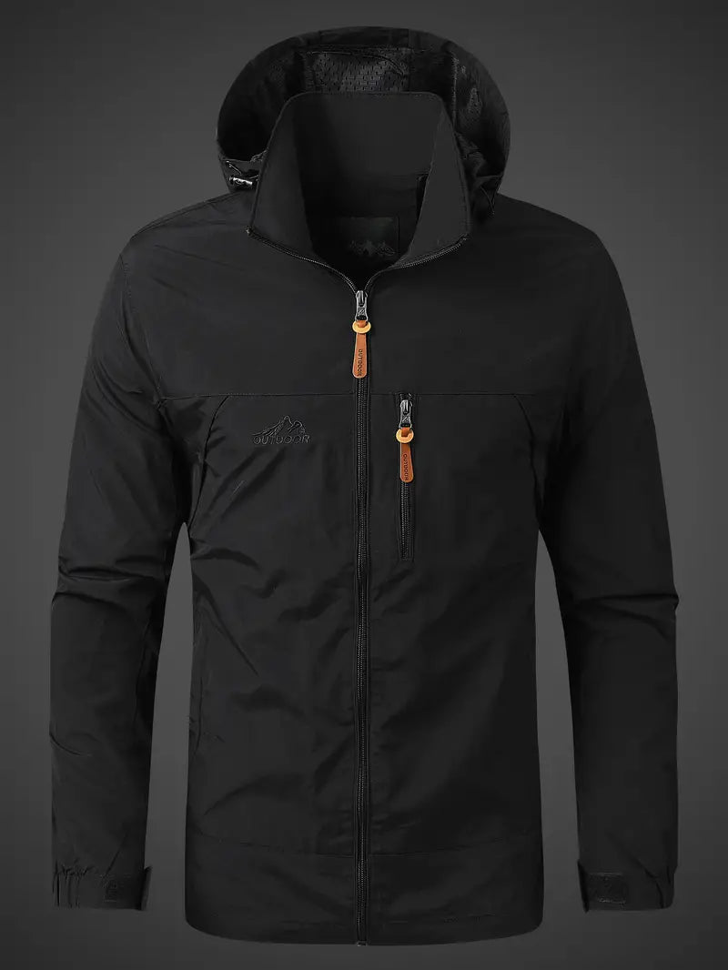 Men's Waterproof Rain Jacket with Hood and Zip Pockets for Outdoors