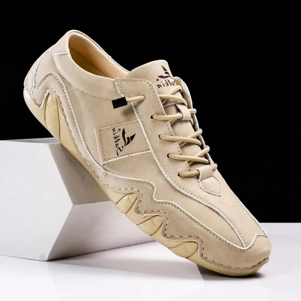 Men’s Lace-Up Casual Shoes with Contrast Stitching and Curved Sole