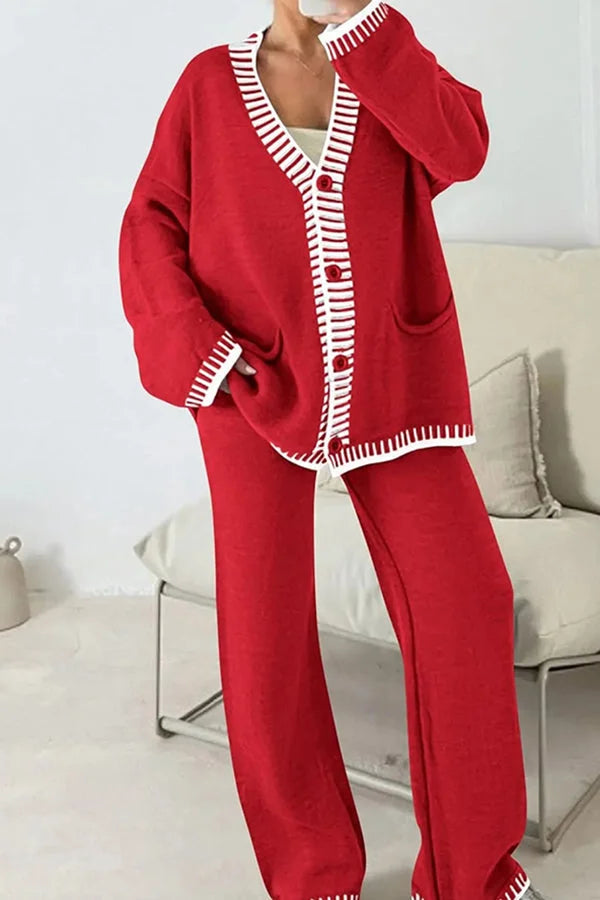 Women's 2-Piece Co-ord Loungewear Set with Button Cardigan Top