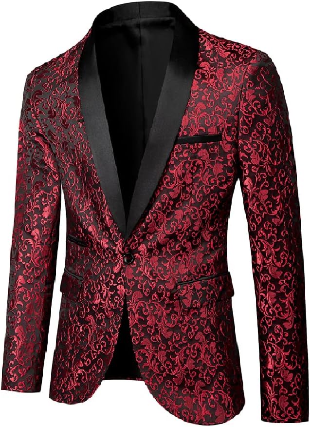 Men's Tuxedo Suit with Shiny Lapel and Patterned Blazer Two Piece Set