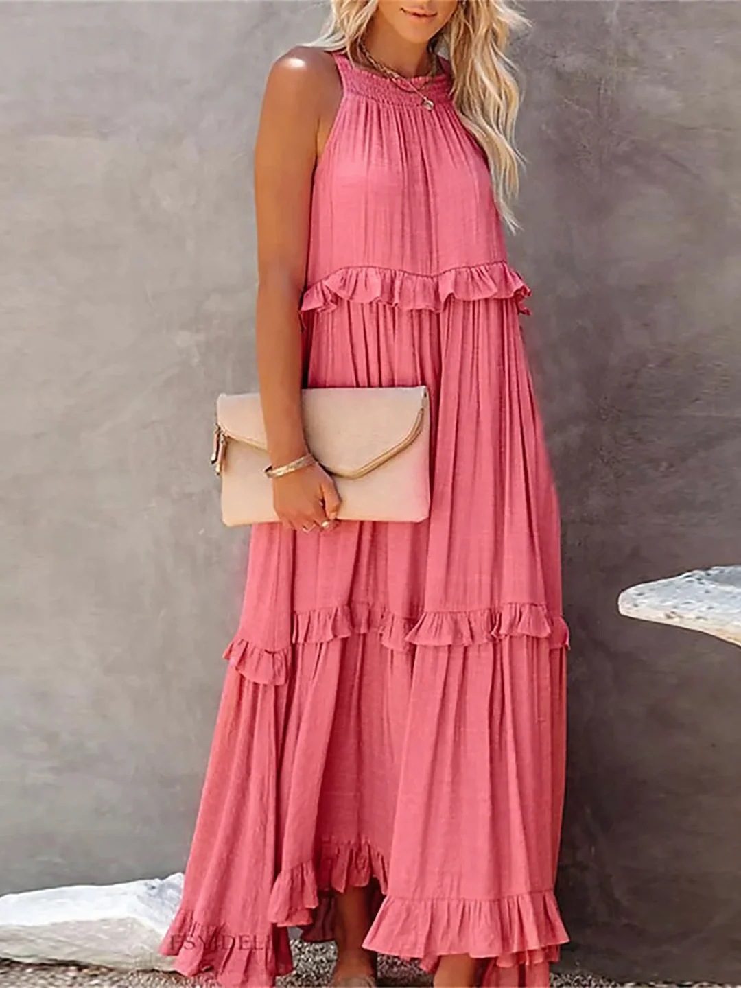 Women's Sleeveless Maxi Dress with Ruffled Skirt