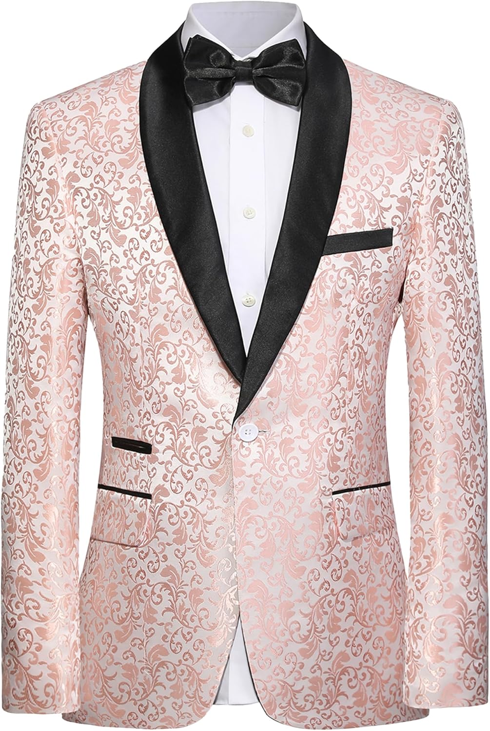Men's Tuxedo Suit with Shiny Lapel and Patterned Blazer Two Piece Set
