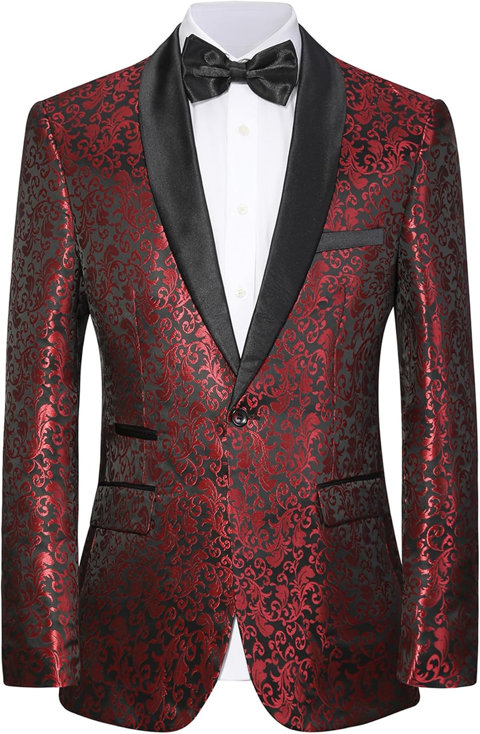 Men's Tuxedo Suit with Shiny Lapel and Patterned Blazer Two Piece Set