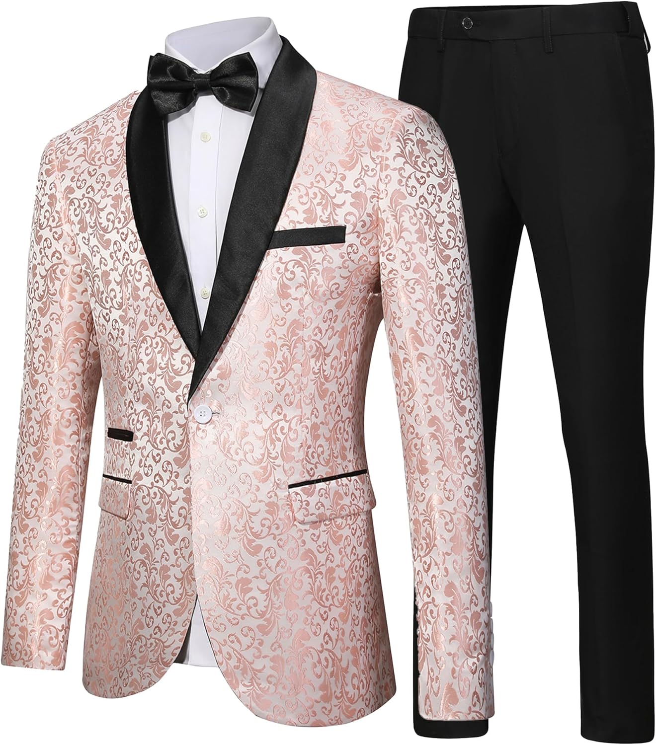Men's Tuxedo Suit with Shiny Lapel and Patterned Blazer Two Piece Set