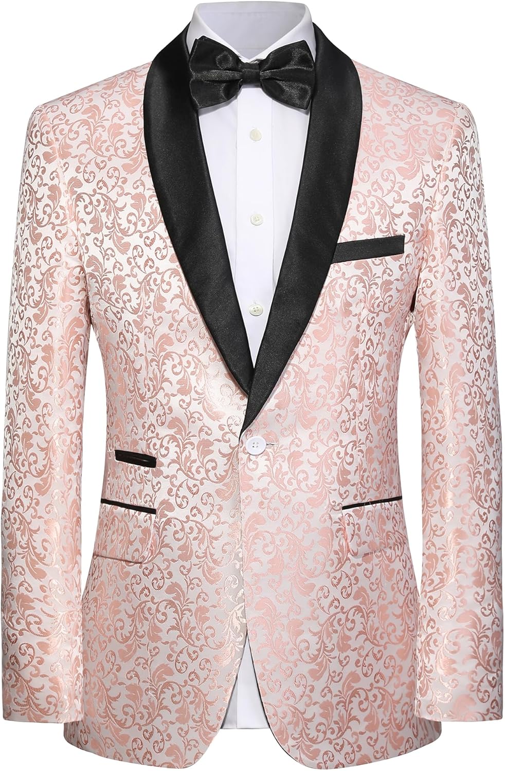 Men's Tuxedo Suit with Shiny Lapel and Patterned Blazer Two Piece Set