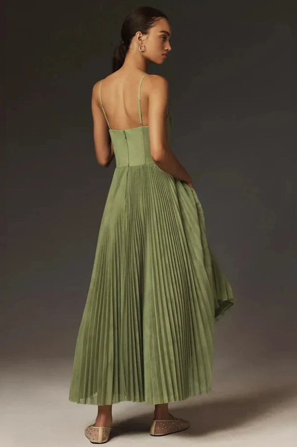 Women’s Pleated Midi Dress – Elegant Corset Bodice Party Style