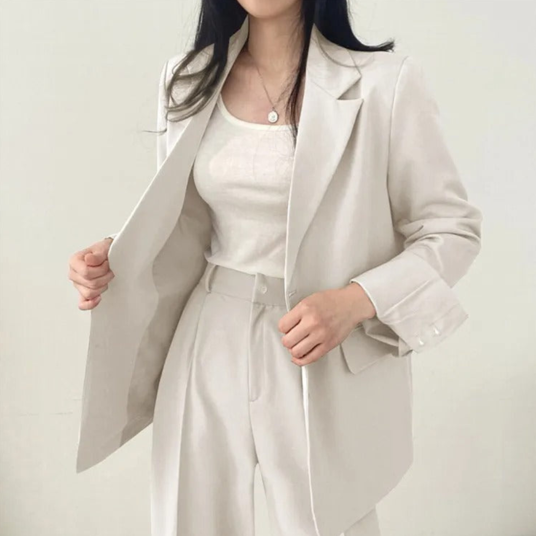 Women's 2-Piece Suit Set with Blazer and High-Waisted Trousers