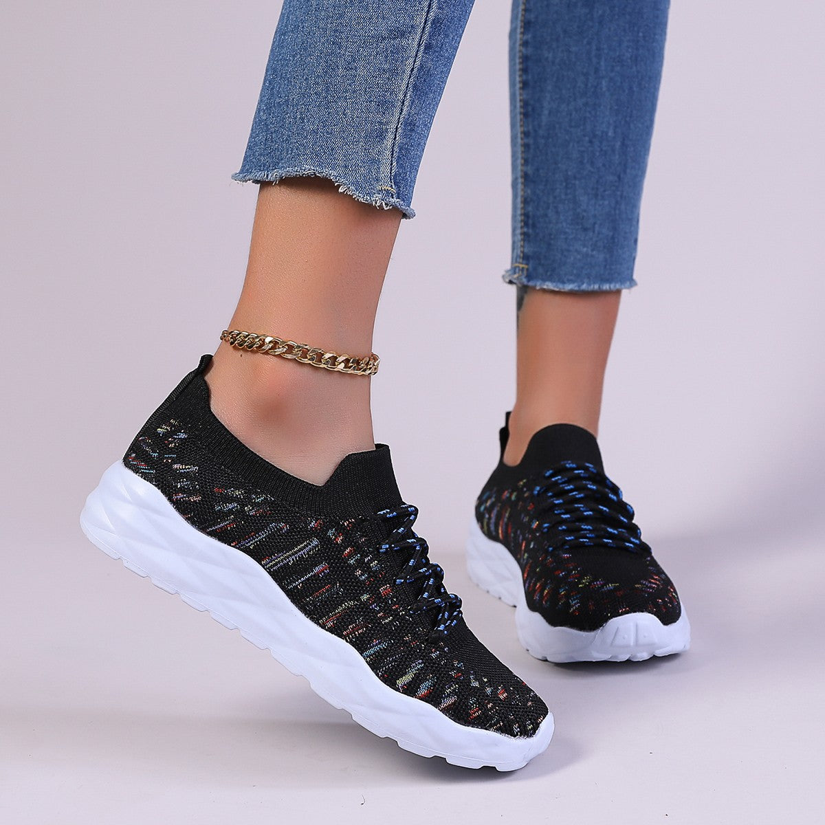 Women's Lace Up Low Cut Sneakers with Cushioned Sole and Mesh Upper