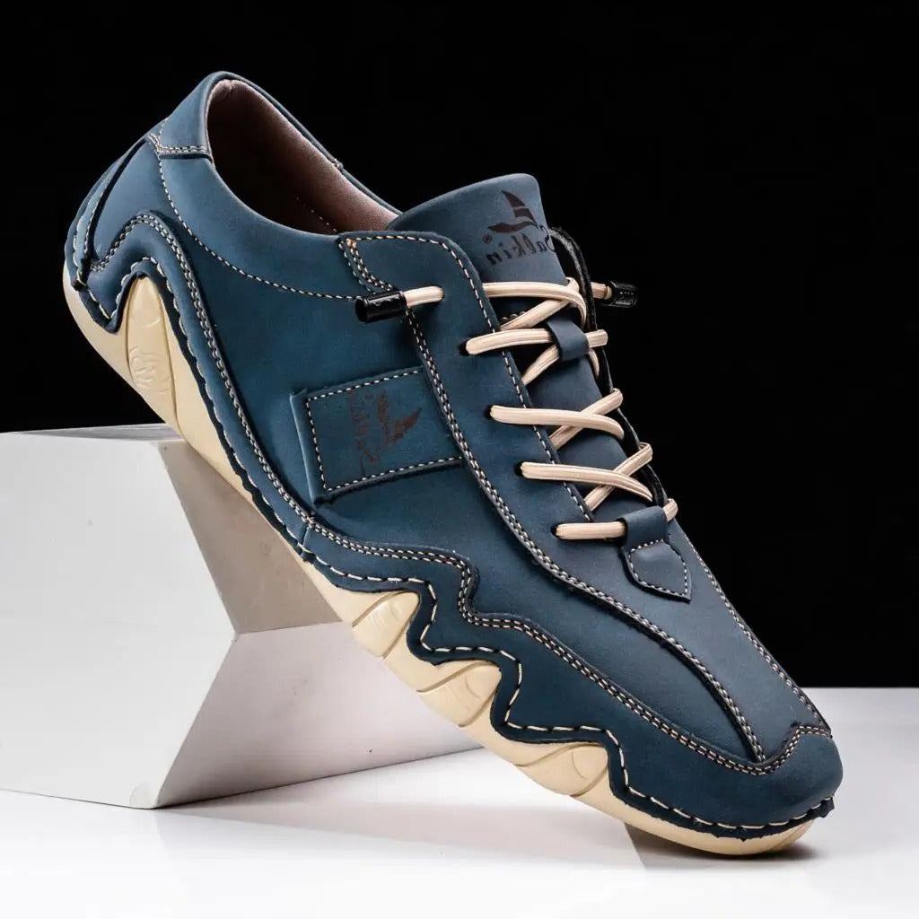 Men’s Lace-Up Casual Shoes with Contrast Stitching and Curved Sole