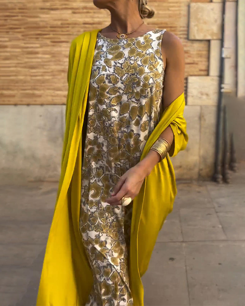 Women's Printed Sleeveless Jumpsuit with Relaxed Draped Overlay