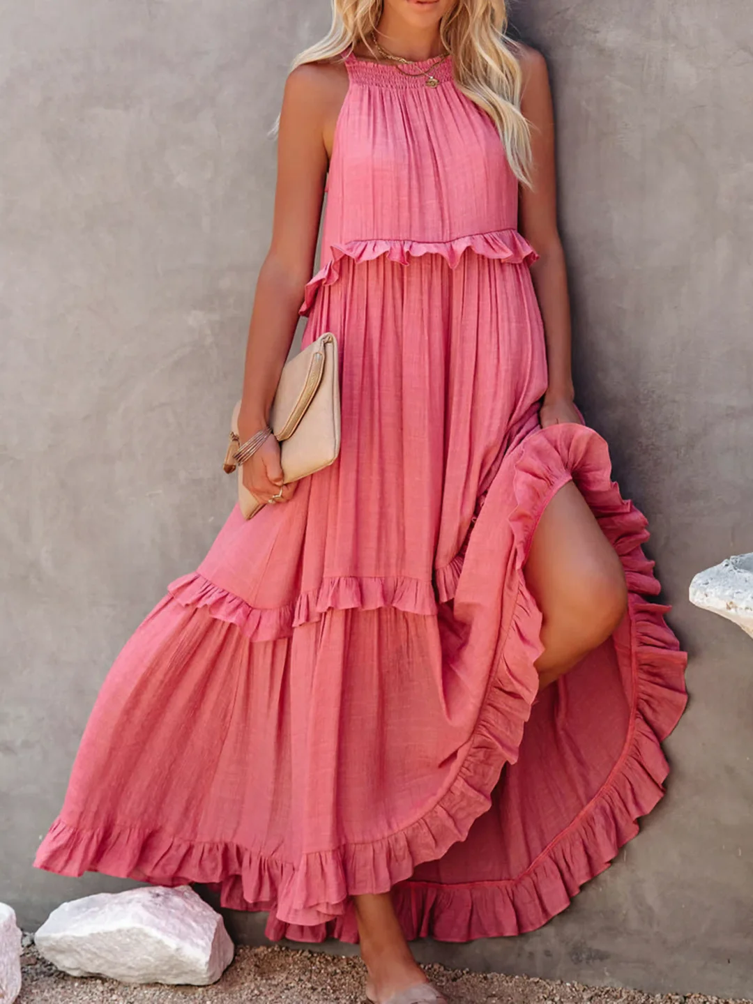 Women's Sleeveless Maxi Dress with Ruffled Skirt