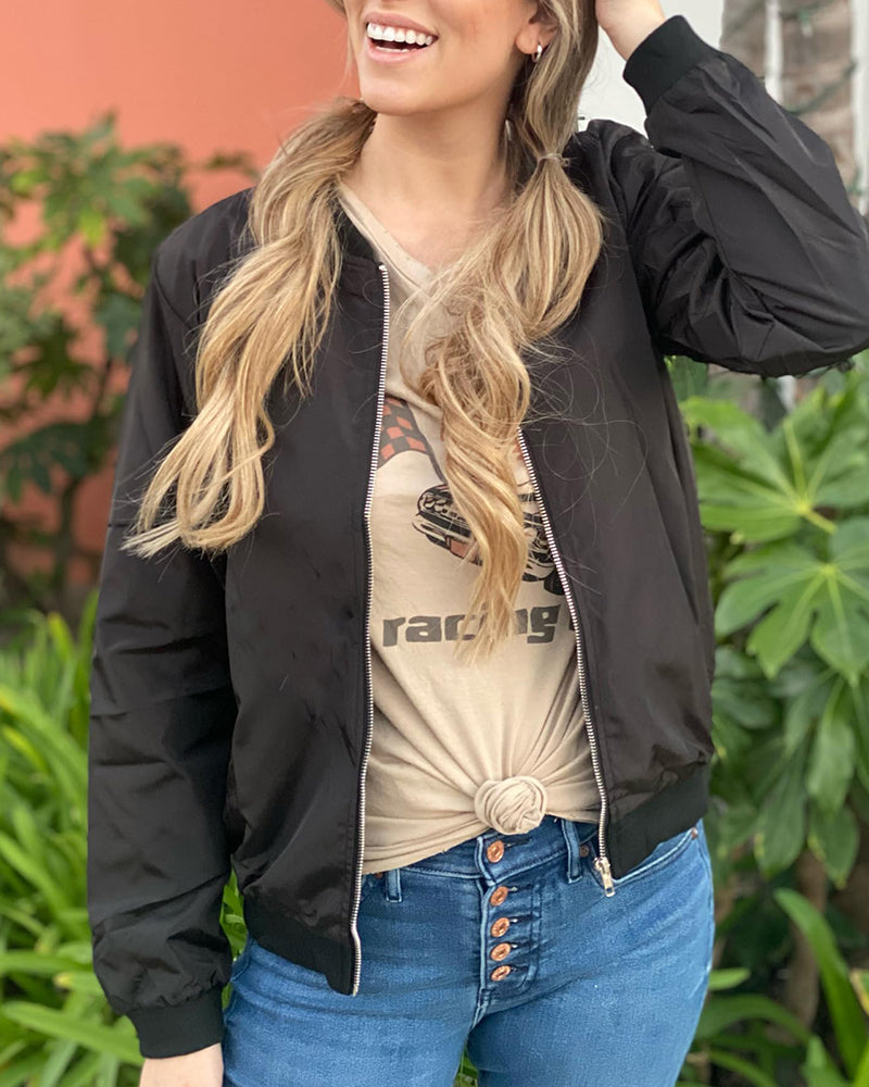 Women's Bomber Jacket with Zip Front and Ribbed Trim Finish