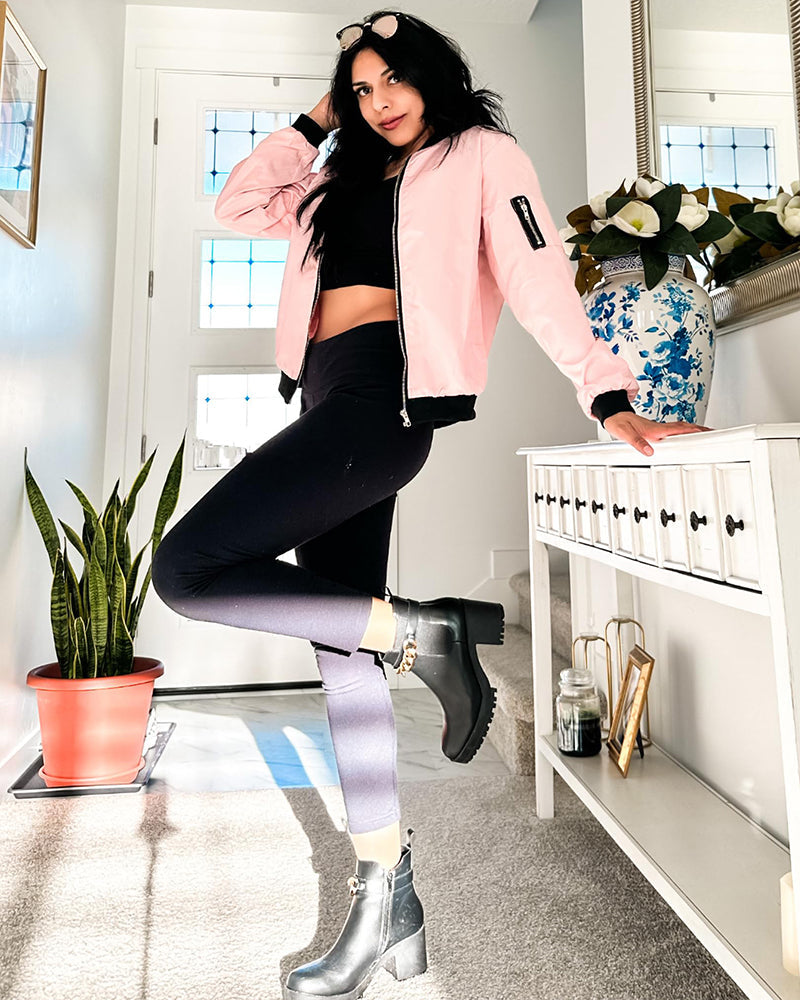 Women's Bomber Jacket with Zip Front and Ribbed Trim Finish