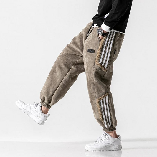 Men's Fleece-Lined Jogger Pants with Striped Detail