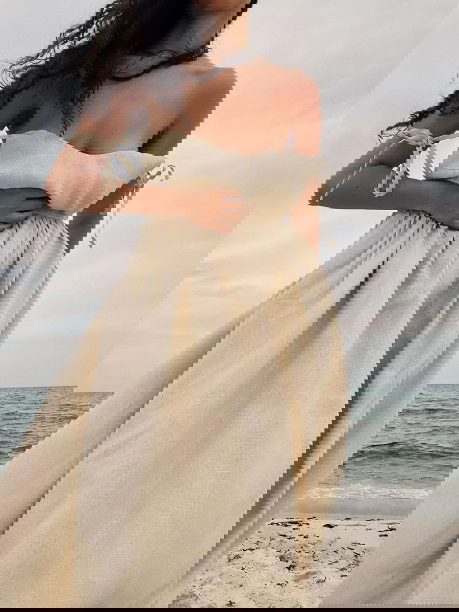 Women's Sleeveless Maxi Dress with V-Neck and Open Back