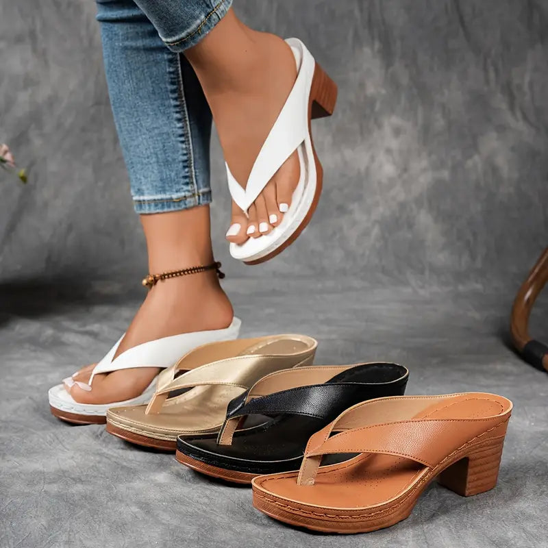 Women's Block Heel Slip-On Sandals with Cushioned Footbed