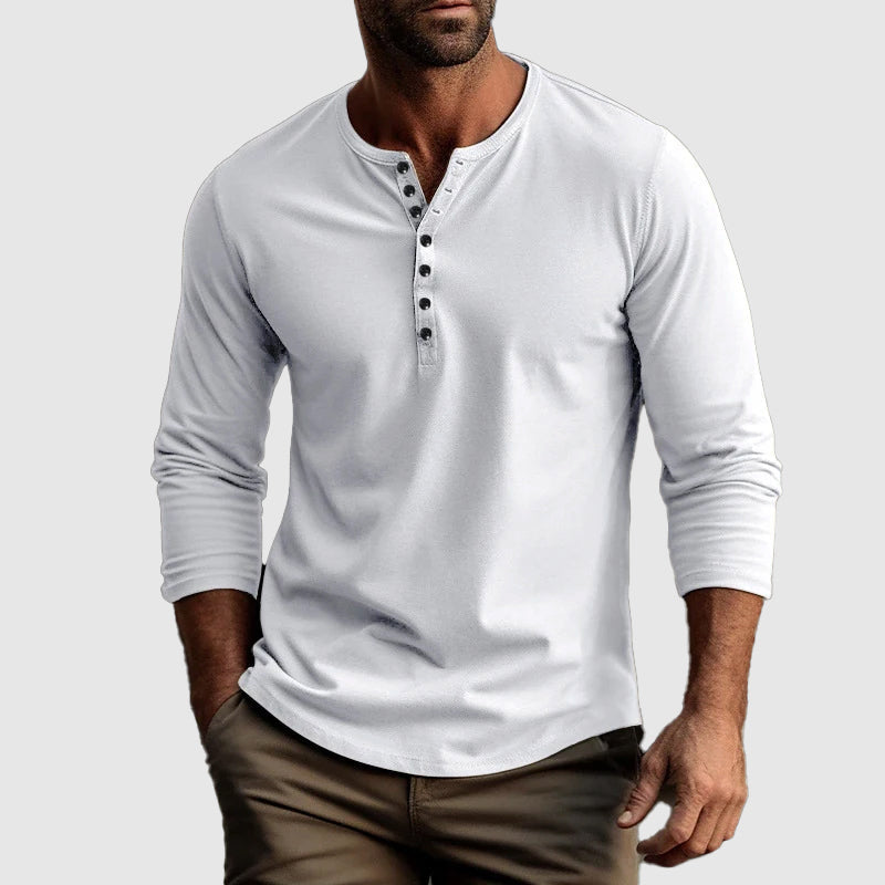 Men’s Long Sleeve Casual Shirt with Button Neck and Regular Fit