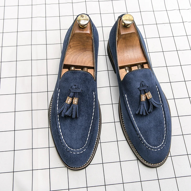 Men's Slip-On Loafers with Tassel Detail and Contrast Stitching