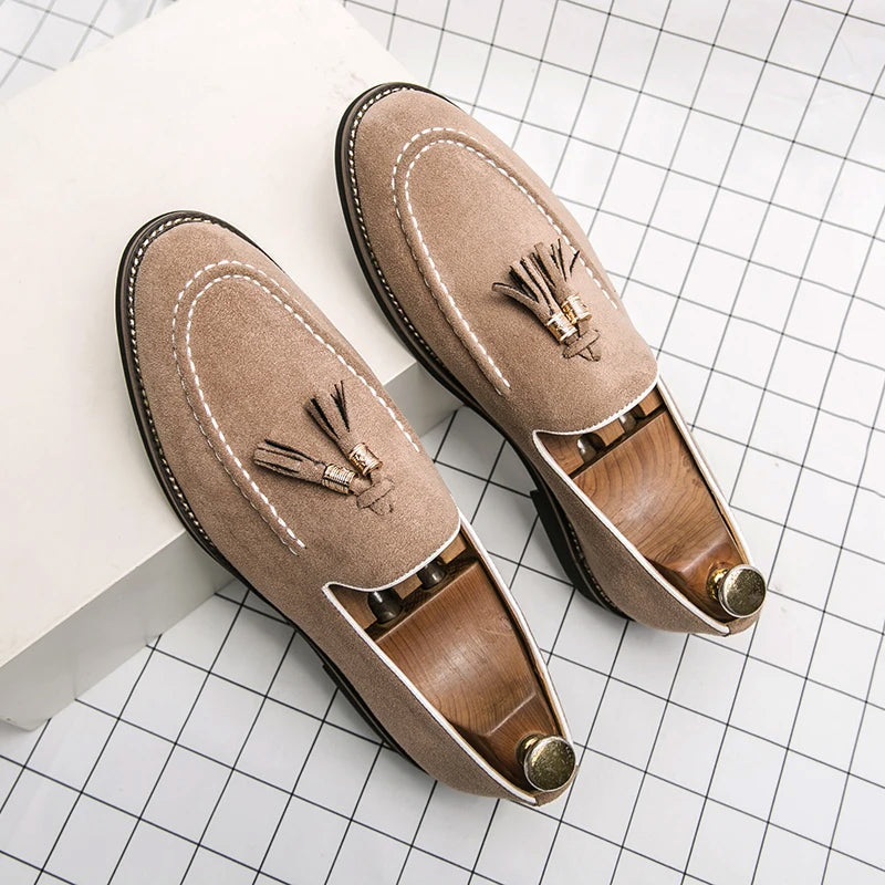 Men's Slip-On Loafers with Tassel Detail and Contrast Stitching