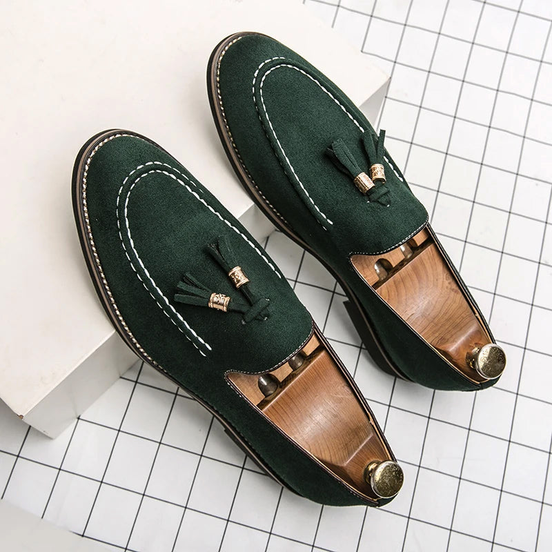 Men's Slip-On Loafers with Tassel Detail and Contrast Stitching