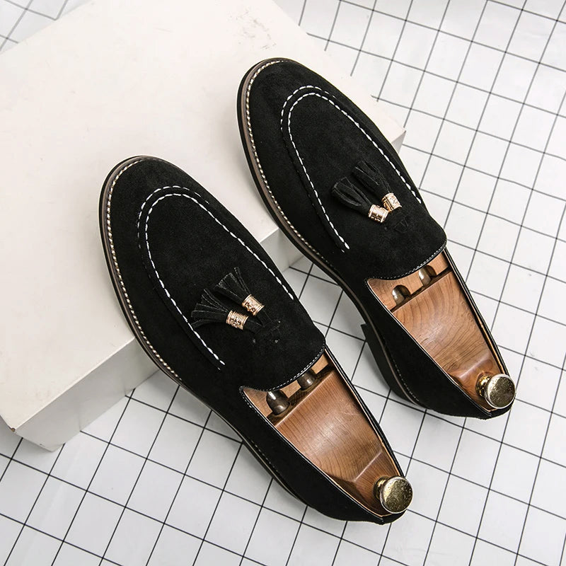 Men's Slip-On Loafers with Tassel Detail and Contrast Stitching