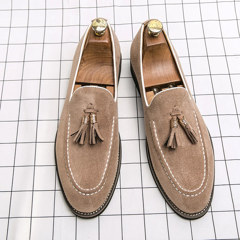 Men's Slip-On Loafers with Tassel Detail and Contrast Stitching