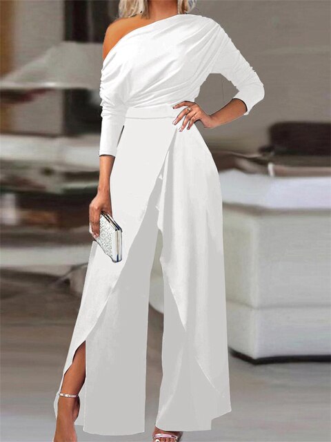 Women's Elegant One-Shoulder Wide Leg Jumpsuit