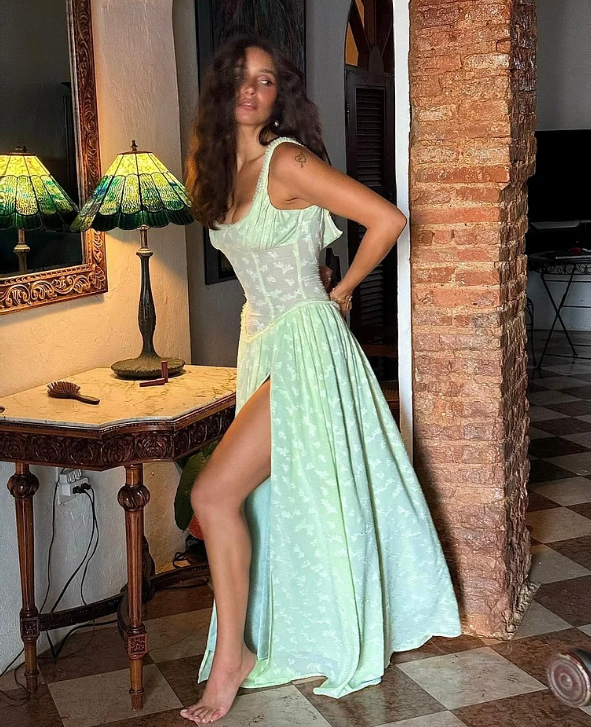 Women's Sleeveless Corset Maxi Dress with Front Slit