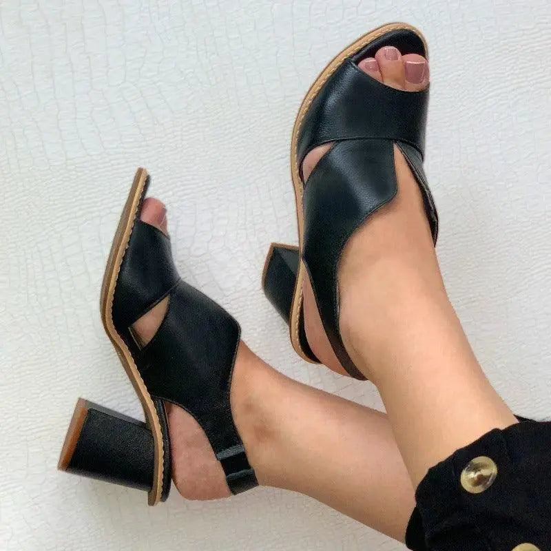 Women's Open-Toe Block Heel Sandals with Cutout Design