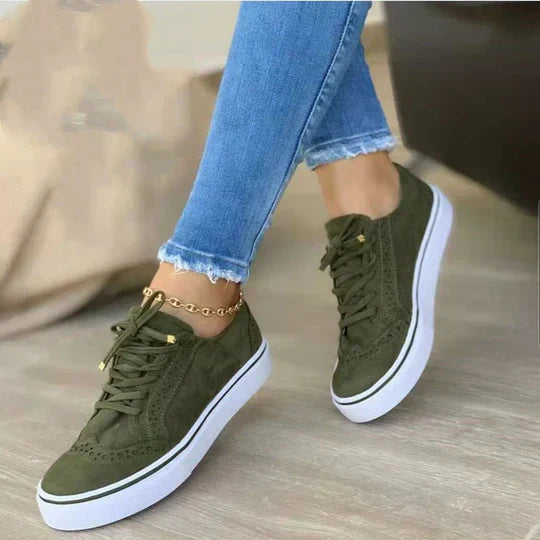Women's Casual Low-Top Lace-Up Sneakers with Thick White Sole
