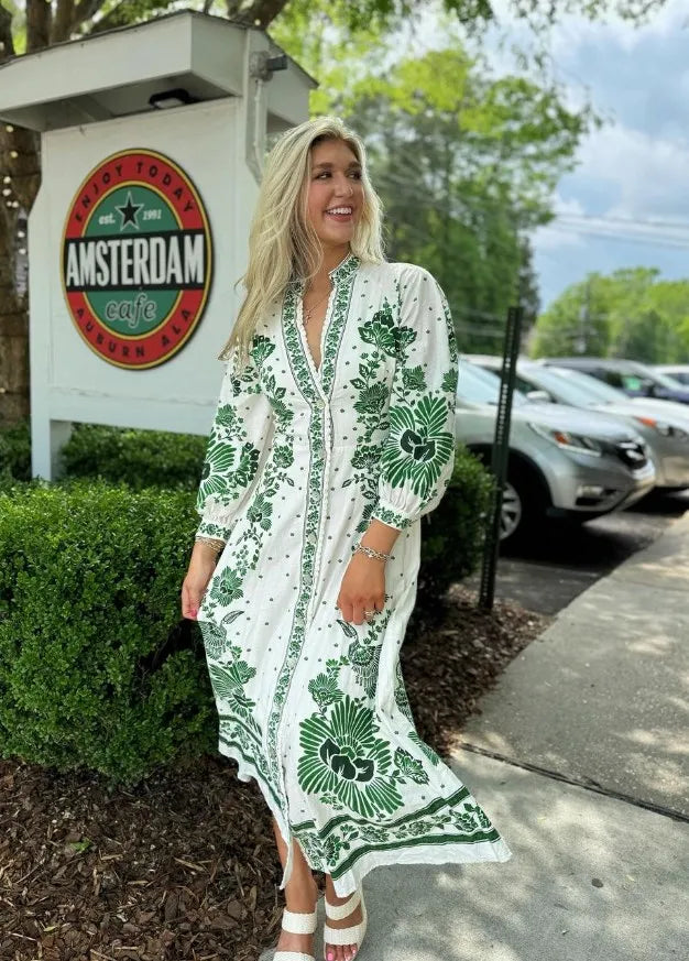 Women's Long Sleeve Printed Maxi Dress