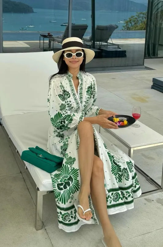 Women's Long Sleeve Printed Maxi Dress