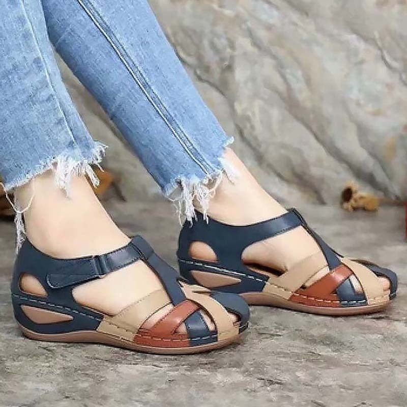 Women's Closed-Toe Strappy Wedge Sandals with Cutout Side Design