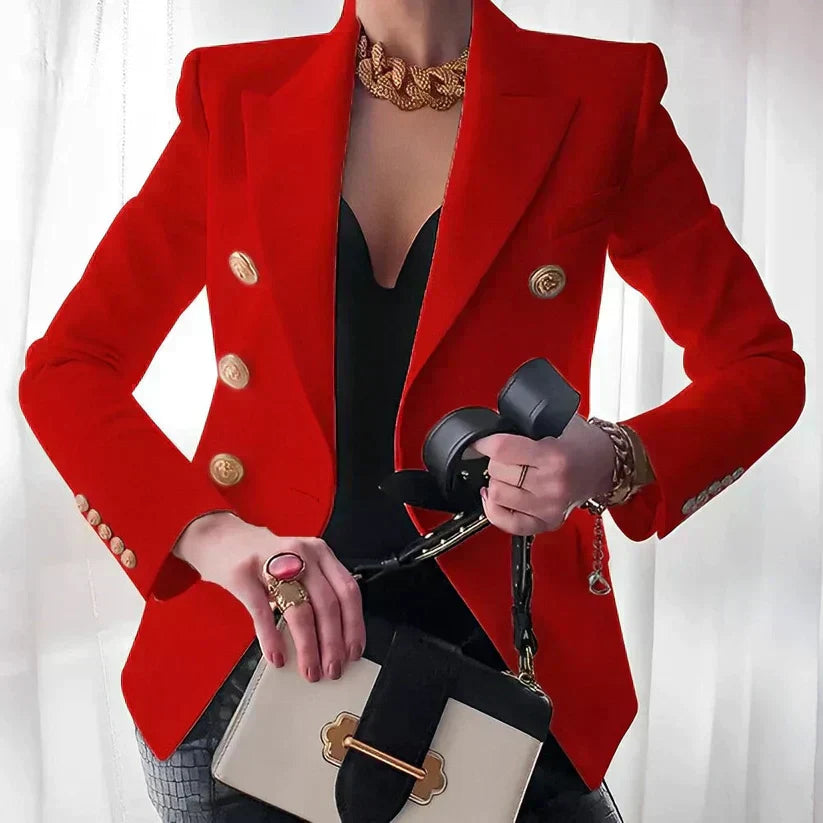 Women's Double-Breasted Black Blazer with Gold Buttons
