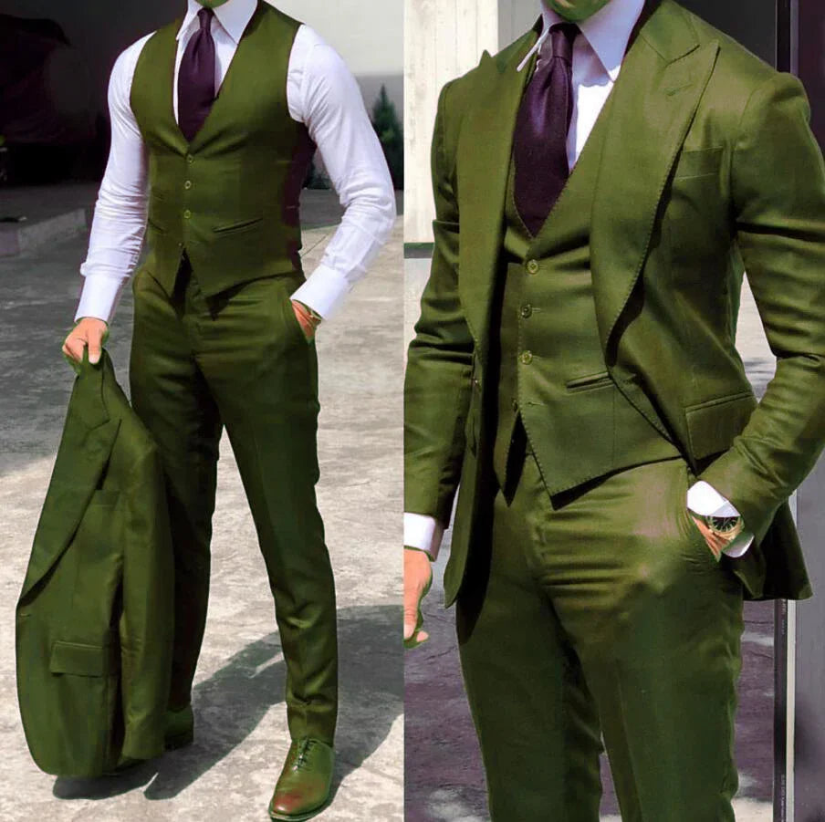 Men's Slim Fit Three Piece Suit with Blazer Vest and Trousers