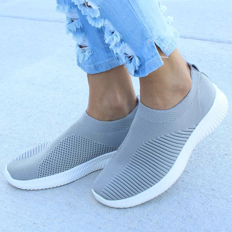 Women's Slip-On Knit Sneakers with Cushioned Sole and Round Toe