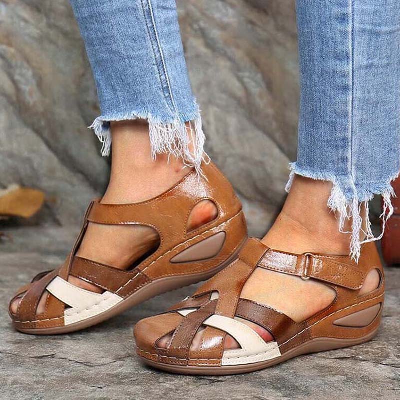 Women's Closed-Toe Strappy Wedge Sandals with Cutout Side Design