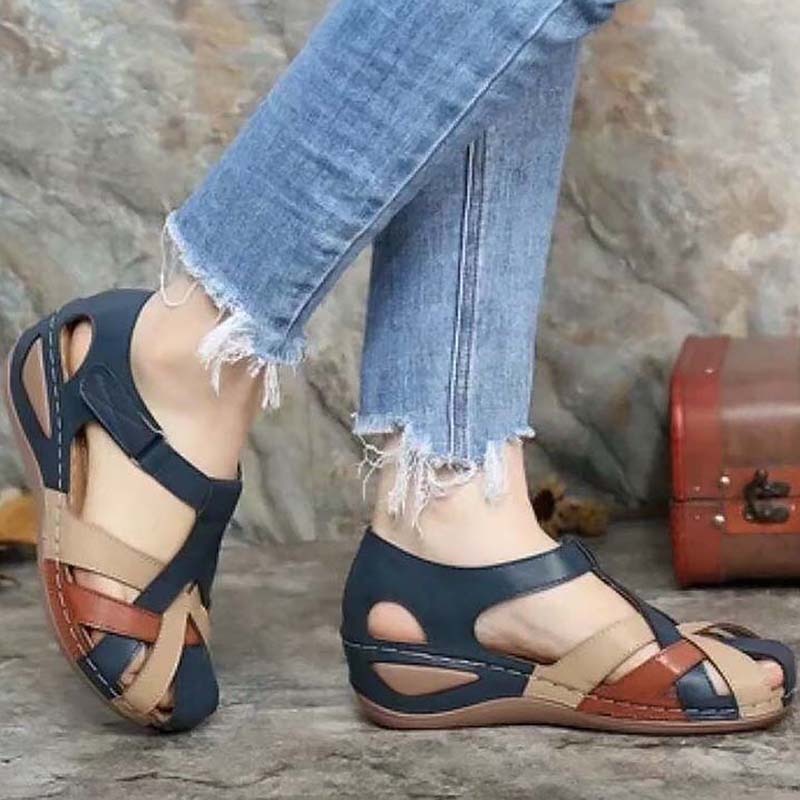 Women's Closed-Toe Strappy Wedge Sandals with Cutout Side Design