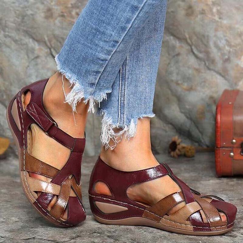 Women's Closed-Toe Strappy Wedge Sandals with Cutout Side Design
