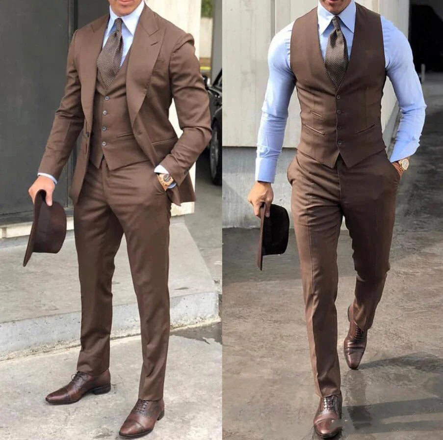 Men's Slim Fit Three Piece Suit with Blazer Vest and Trousers