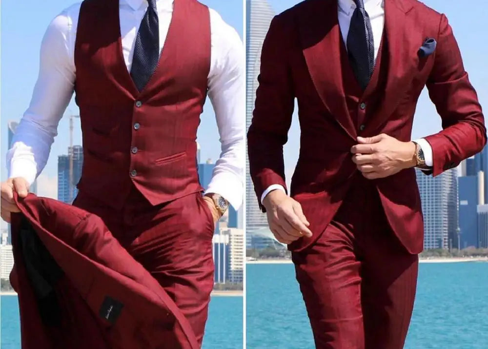 Men's Slim Fit Three Piece Suit with Blazer Vest and Trousers